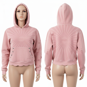 เสื้อฮู้ดดี้ครอปปักลายสไตล์สตรีทแวร์สำหรับผู้หญิง ทรงหลวมไหล่ตก ผ้าหนา - Product Image 1