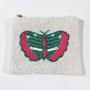 Pochette de pièces de broderie de perles de rocaille colorées commande en gros pour la mode porte-monnaie perlé en gros avec des motifs faits à la main complexes - Product Image 1