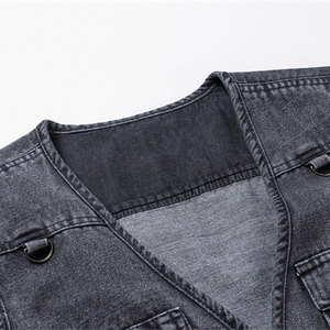 Chaleco vaquero personalizado para hombre, prendas de vestir con bolsillos con cremallera, chaleco vaquero Cargo, ropa de calle de Hip Hop, chaleco vaquero para hombre con cierre de cremallera - Product Image 6