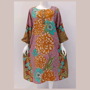 <b>Wholesale</b> Very Comfortable Daily Use Midi-Length Dress for Mother Oversized with Long Sleeves and Button Decoration Washable - Product Image 1