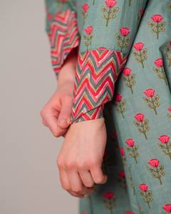 Bohemian Lalana Calf Length <b>Dress</b> Hand Block Printed Floral Green <b>Pink</b> Casual Occasional Wear - Product Image 3