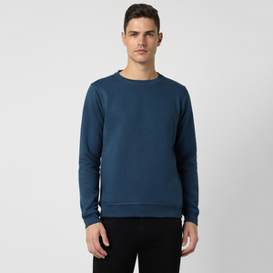 <b>Men's</b> Regular Fit Crew Neck Solid Color Knitted Sweatshirt Pullover Casual Style Autumn Wear 100% Cotton <b>Blue</b> - Product Image 6