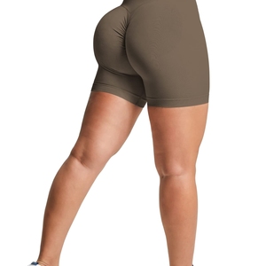 Venta al por mayor de pantalones cortos de motorista sin costuras de color sólido para correr las mujeres de yoga pantalones cortos de gimnasio de control de barriga mujeres pantalones cortos de yoga amarillo - Product Image 2