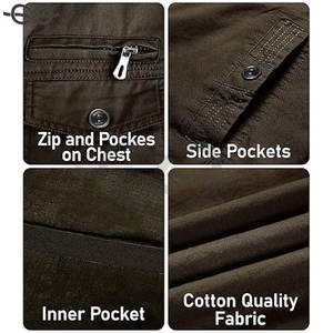 Veste homme légère en coton multi-poches avec fermeture éclair à l'avant et col montant Veste coupe-vent décontractée d'extérieur avec fermeture éclair complète - Product Image 5