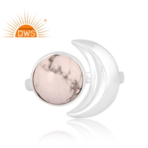 Anillo ajustable de diseño de media luna con piedras preciosas de howlita Natural de plata de ley fina superventas, joyería personalizada para mujer - Product Image 3