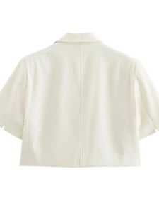 2025 Women's Casual Fashion Versatile Chic Coat Lapel Full Sleeve <b>Shoulder</b> <b>Padded</b> Waterproof Tie Crop Blazer Cotton - Product Image 3