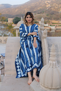 Kaftan indio de algodón 100% ecológico, elegante raya índigo con bordado a mano, ropa de playa informal cómoda - Product Image 4