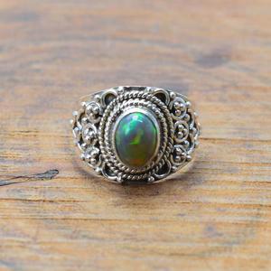 โอปอลเอธิโอเปียสีดำ925เงินสเตอลิงอัญมณีธรรมชาติแหวนออกแบบทำด้วยมือเครื่องประดับที่สง่างาม - Product Image 1