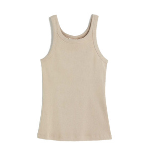 Meilleure vente femmes café marron couleur côtelé sans manches O cou haut d'été à vendre femmes gilets décontractés - Product Image 4
