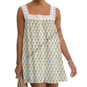 Vestido Túnica Indio de Algodón con Estampado Floral, Transpirable, de Dos Capas, Estilo Bohemio, Ropa de India y Pakistán para Mujer - Product Image 5