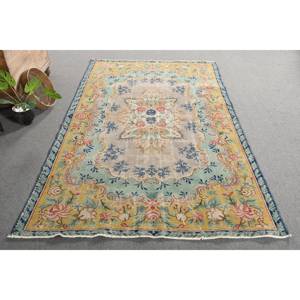 Classique Bleu Beige Vintage Tapis Turc 5.6X9.2 pieds À La Main Patchwork Conception Laine Bambou Soie Latex Salon Couloir Rectangle - Product Image 4