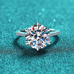 Custom 0.50-3 CT Flower Shape Pave Prong Setting 925 Sterling <b>Silver</b> <b>Wedding</b> <b>Band</b> VVS Moissanite Diamond Engagement Promise Ring - Product Image 5