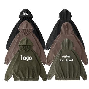 เสื้อฮู้ดดี้ผู้ชายผ้าฝ้าย 100% คุณภาพสูง สไตล์วินเทจ ล้างสีแบบแอซิด หนานุ่ม คอกลมเรียบง่าย สั่งผลิตจำนวนมาก สำหรับฤดูใบไม้ร่วง เป็นมิตรกับสิ่งแวดล้อม - Product Image 2