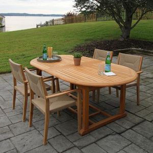 Ensemble de salle à manger d'extérieur moderne, meubles avec chaise en corde, meubles de jardin en teck, ensemble de table à manger en bois de teck massif - Product Image 1