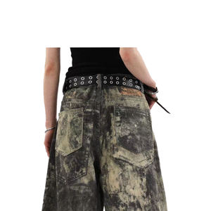 उच्च गुणवत्ता वाले पुरुषों के अमेरिकी विंटेज जींस सीधे कट डिजिटल 3 डी प्रिंट परेशान अंधेरे डेनिम बटन शीतकालीन शैली क्रिस्टल - Product Image 5