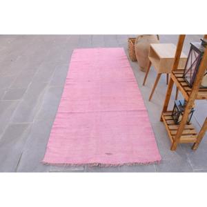 พรมตุรกีวินเทจ ขนาด 3.5x9 ฟุต สีชมพูลายพราง ทำจากขนสัตว์ - Product Image 1