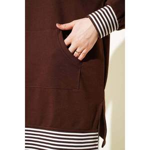 Tunique Rayée Côtelée à Poches Kangourou Marron - Product Image 4