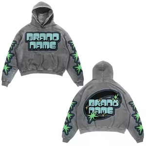 Sudadera con capucha bordada con apliques desgastados de chenilla lavada con piedra Vintage superventas, diseño de logotipo personalizado, 100% algodón teñido liso - Product Image 2