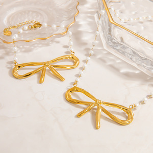 Pearl Beads <b>Set</b> With Elegant Design women's Fashion Bow Pearl <b>set</b> elegant Bow Necklace For Women elegant Bow <b>Bracelet</b> Necklace - Product Image 1
