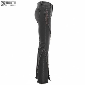 Pantalones vaqueros informales de mezclilla transpirables de alta calidad para mujer 2025, pantalones vaqueros de talla grande con logotipo de Color sólido en la cintura, venta al por mayor - Product Image 5