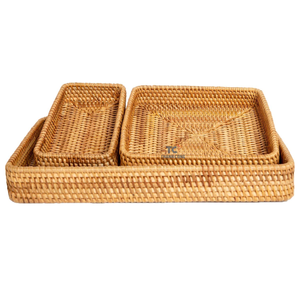 Juego de bandeja de almacenamiento organizador y servicio de mimbre tejido a mano de mimbre de Vietnam con Color personalizado y diseño artesanías decoración de marca - Product Image 2