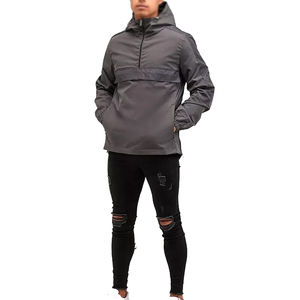 Fabriqué en usine hommes imperméable demi fermeture éclair coupe-vent veste avec capuche attachée et ourlet brut personnalisé haute rue coupe-vent Jack 2025 - Product Image 4