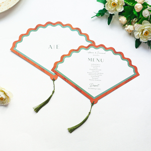 Tinh tế fan hâm mộ hình đám cưới thẻ <span class=keywords><strong>menu</strong></span> đôi bên <span class=keywords><strong>in</strong></span> thông tin với tua màu xanh lá cây cho thiết lập bảng - Product Image 3