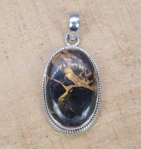 Pendentif en argent sterling turquoise cuivre noir, pierre précieuse ovale, bijoux faits à la main, collier en pierre naturelle, cadeau pour elle - Product Image 2
