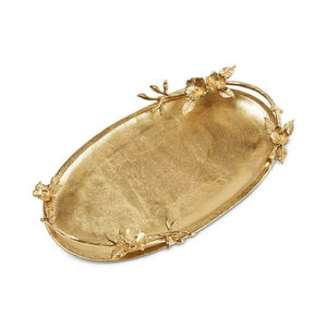 Plateau de service décoratif en laiton de luxe pour la maison, ustensiles de cuisine, plateau à salade et à petit-déjeuner avec poignée design, finition dorée - Product Image 1