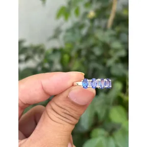 <b>925</b> <b>Silver</b> Tanzanite Eternity <b>Ring</b> Rhodium Plated <b>with</b> Geometric Pattern Oval Cut Diopside Gemstone for Engagement or Gift - Product Image 2