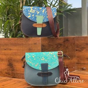 Fashionable Eco-friendly Hair On Metallic Recycled Leather Women's Crossbody Bag Double Flap Bag Convertible Women Shoulder Bags - Product Image 1