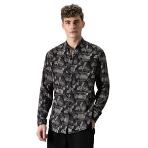 Chemise à plumes à motif monochromatique à la mode en viscose légère coupe ajustée avec manches longues élégantes et imprimés accrocheurs - Product Image 1