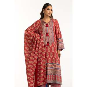 Traje de Satén Estampado Rojo de 3 Piezas para Mujer, Estilo Formal - Product Image 2