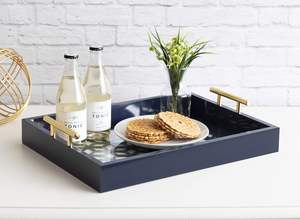 Bandeja de madera hecha a mano con esmalte de concha de fregona única estilo indio tradicional para servir aperitivos y bebidas - Product Image 3