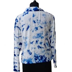 Tie dye chemise décontractée pour dames élégant col fermeture éclair ouverture tie dye coton filles chemise décontractée - Product Image 2