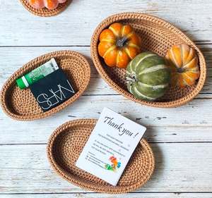 Présentoir de nourriture pour fêtes d'anniversaire Plateau de service rectangulaire Fournitures pour hôtels et fêtes Plateau de service en rotin au design unique - Product Image 5