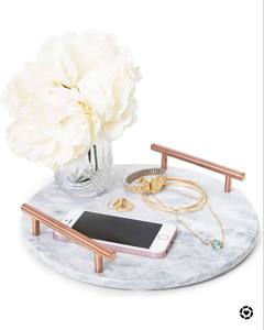 Plateau de service en marbre blanc avec poignée en métal Vente en gros Nouveau design de plateau de service de table en marbre fait main Fournisseur d'Inde - Product Image 5