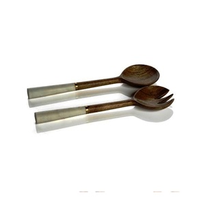 Brown Salad Servers Natural Wooden Salad Server <b>Set</b> with 2 Turners Sustainable Handmade <b>Utensils</b> - Product Image 5