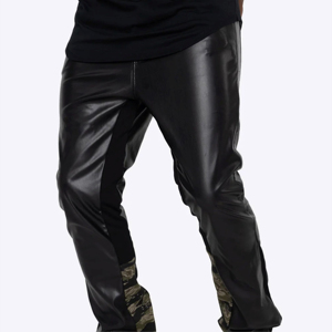 Pantalones de Cuero Casuales de Corte Regular para Hombre, Estilo Vintage con Frente Plano, Cintura Elástica, Colores Personalizados, Juveniles - Product Image 3