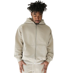 Nouveaux vêtements d'hiver Logo personnalisé Lourd GSM Épaule tombante Design élégant 100% coton Surdimensionné Hommes Zipper Hoodies avec des prix bon marché - Product Image 3