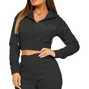 Conjunto Deportivo de Invierno con Capucha, Color Sólido, Estilo Corto, con Pantalones Jogger de Corte Regular para Descanso, Ejercicio y Uso Casual, Top Corto y Pantalones de Jogging - Product Image 6