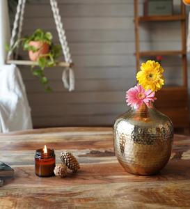 Exquisito Florero Redondo de Hierro Martillado, Florero de Diseño con Acabado Dorado para Dormitorio, Sala de Estar, Mesa y Decoración del Hogar - Product Image 3