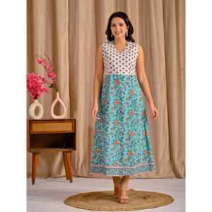 Vestido Casual sin Mangas de Algodón Estampado Turquesa, Talla Única XS a XL, Transpirable y Elegante para el Día a Día, Fiestas y Celebraciones - Product Image 3