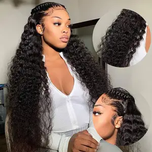 150% 180%13x4 Deep Wave Frontal Wig 10-30 Inch 13x4 Lace Front Wig HD Transparent Human Hair Wigs For Women