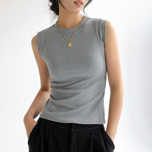 91% algodón 9% Spandex Work Out Basic mujeres sin mangas acanalado camiseta sin mangas - Product Image 2