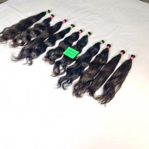 100% naturel pas cher vierge dentelle indienne Extensions de cheveux humains en vrac ondulé noir couleur aucun traitement chimique Style droit - Product Image 1