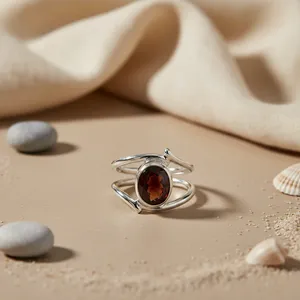 925 <b>Silver</b> <b>Garnet</b> <b>Ring</b> Bezel Setting Minimalist Style Unisex Everyday Wear Gemstone <b>Ring</b> Brand a Made in Rajasthan - Product Image 3