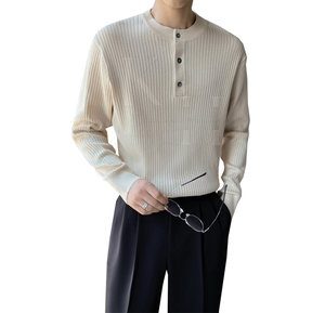 Best Selling <b>Vintage</b> Buckle Round Neck Solid Color <b>Sweater</b> Casual Basic Knit Men's <b>Sweater</b> Long Sleeve Pullover Classic Outfits - Product Image 1