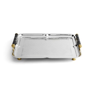Ornamental metal serving <b>tray</b> with floral design work handle luxury vintage handcrafted exquisite floral pattern elegant decor - Product Image 1
