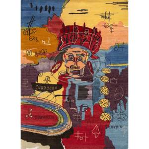 Anghs Hand Knotted Wool & Bamboo <b>Silk</b> Rug <b>Red</b> & Orange LRB-1693 Rectangular Abstract Pattern for Home & Living Room Handmade - Product Image 1